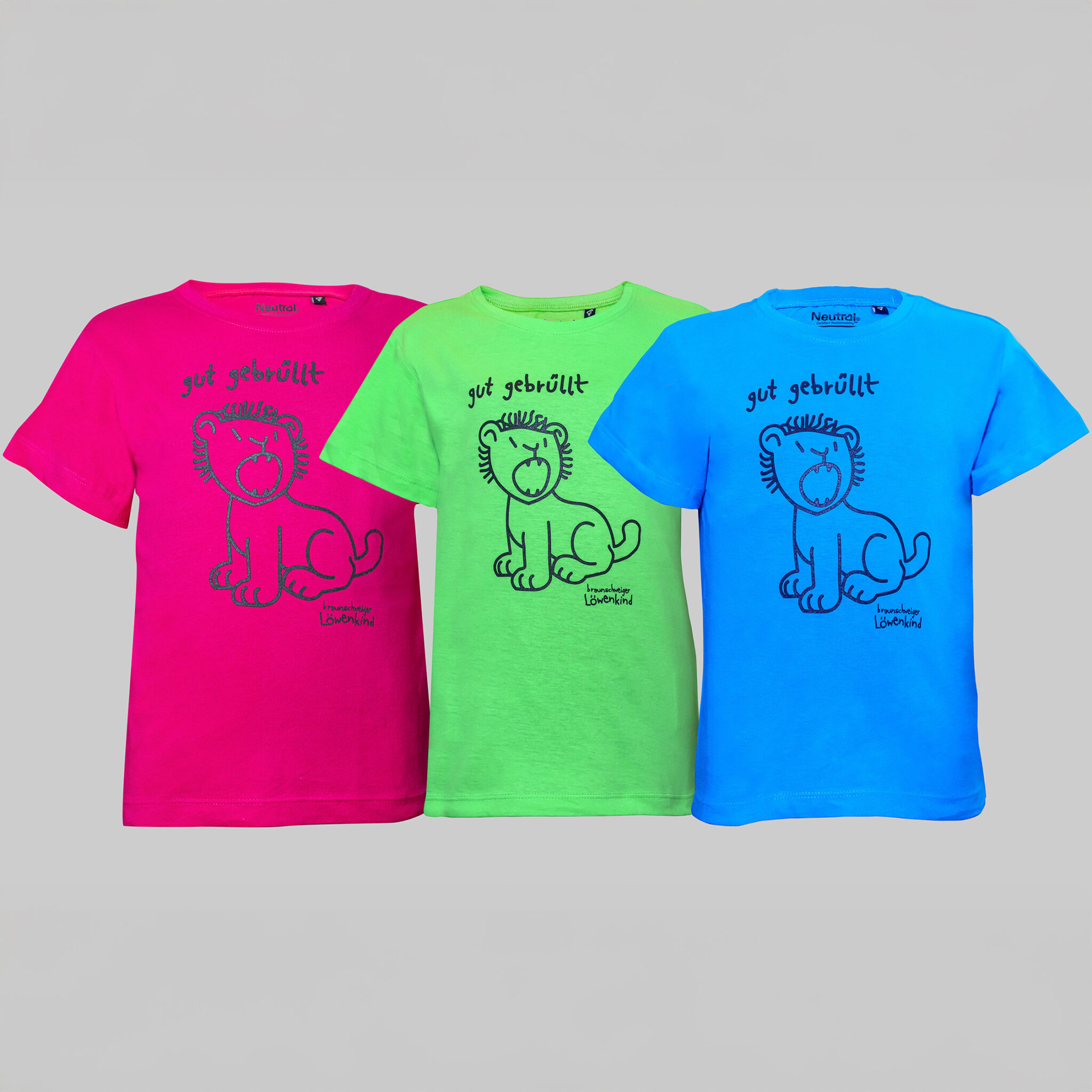 Produktfoto Kinder-T-Shirts Löwenstadt Braunschweig in drei Farben